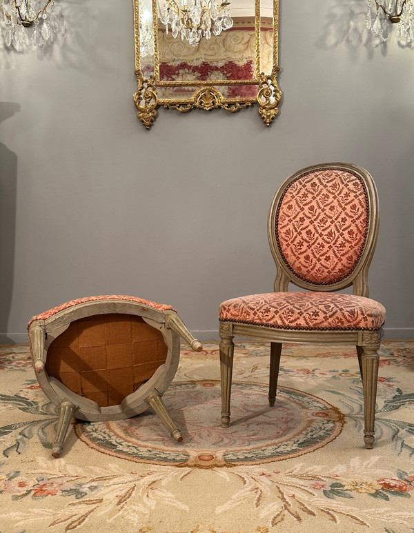 Dupain Adrien-Pierre, Pair Of Lacquered Wood Chairs From Louis XVI Period Circa 1780