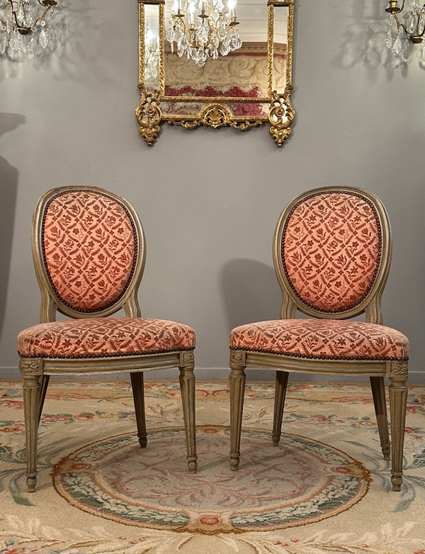 Dupain Adrien-Pierre, Pair Of Lacquered Wood Chairs From Louis XVI Period Circa 1780