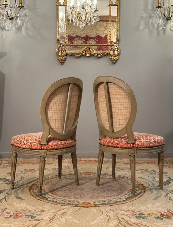 Dupain Adrien-Pierre, Pair Of Lacquered Wood Chairs From Louis XVI Period Circa 1780