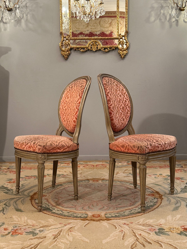 Dupain Adrien-Pierre, Pair Of Lacquered Wood Chairs From Louis XVI Period Circa 1780