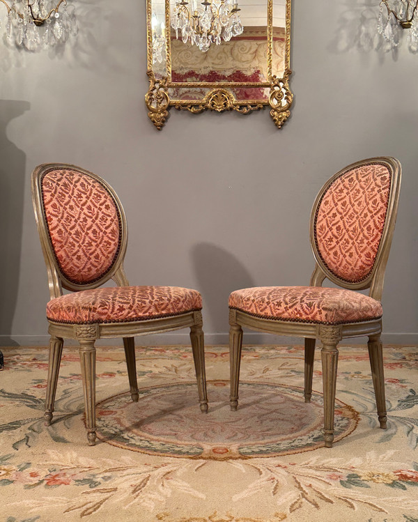 Dupain Adrien-Pierre, Pair Of Lacquered Wood Chairs From Louis XVI Period Circa 1780