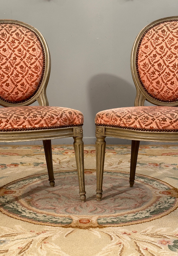 Dupain Adrien-Pierre, Pair Of Lacquered Wood Chairs From Louis XVI Period Circa 1780
