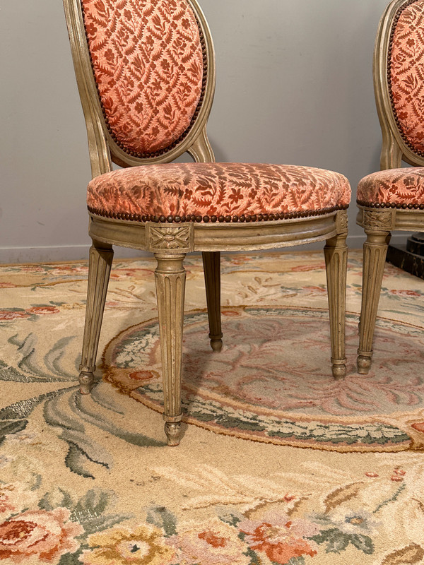Dupain Adrien-Pierre, Pair Of Lacquered Wood Chairs From Louis XVI Period Circa 1780