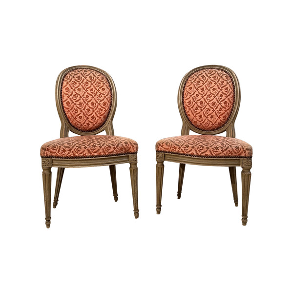 Dupain Adrien-Pierre, Pair Of Lacquered Wood Chairs From Louis XVI Period Circa 1780