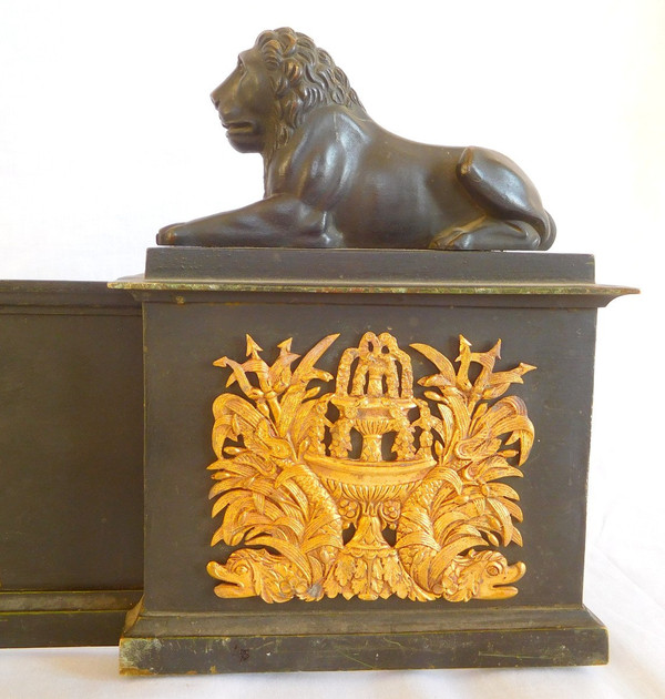 Antique Bronze Empire Mantelpiece With Lions - early 19th century