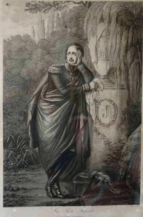 Le Prince Eugène De Beauharnais Pleurant Josephine, La Piété Familiale - Empire Engraving