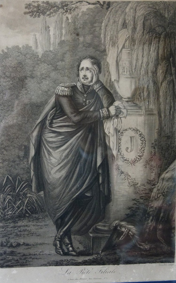 Le Prince Eugène De Beauharnais Pleurant Josephine, La Piété Familiale - Empire Engraving