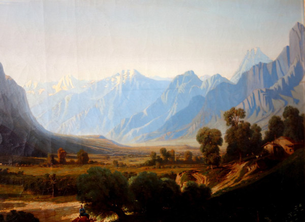Jules Nicolas Schitz - Grd Paysage De Montagne huile sur toile 147x113cm