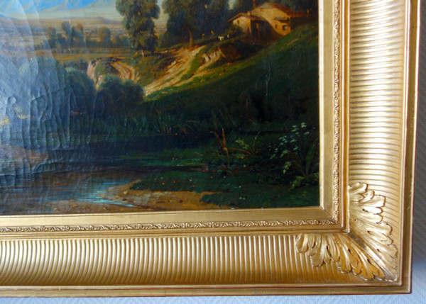 Jules Nicolas Schitz - Grd Paysage De Montagne huile sur toile 147x113cm