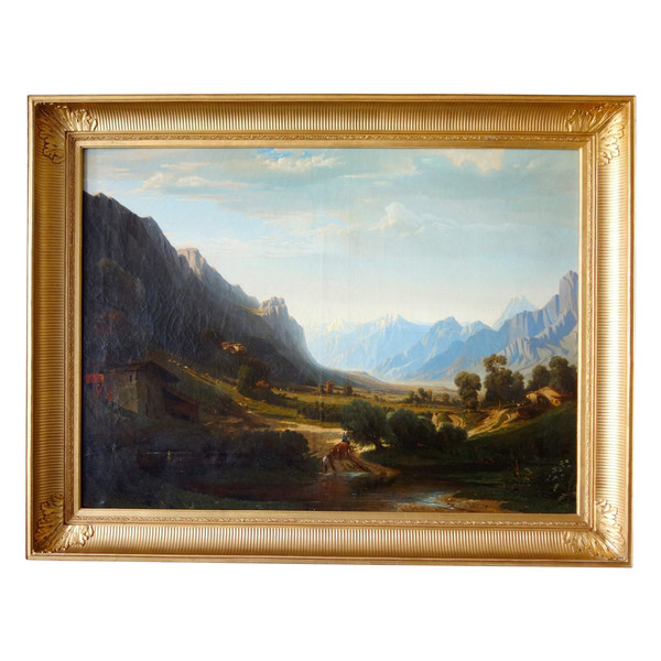 Jules Nicolas Schitz - Grd Paysage De Montagne huile sur toile 147x113cm