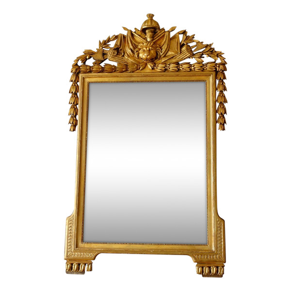 Grand Miroir Aux Attributs d'Hercule - Bois Sculpté Et Doré  - Epoque Louis XVI