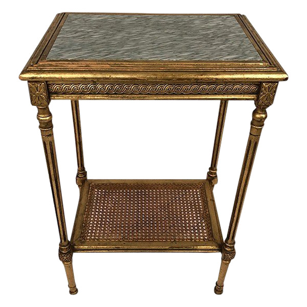 Louis XVI style pedestal table in gilded wood and marble top