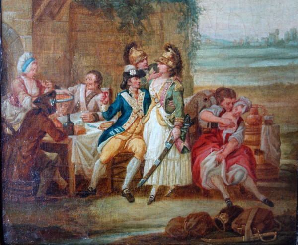 18th Century French School, Fanchon Dressed as the King's Dragon with Soldiers at the Inn