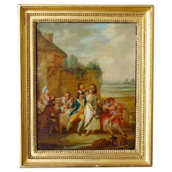 18th Century French School, Fanchon Dressed as the King's Dragon with Soldiers at the Inn