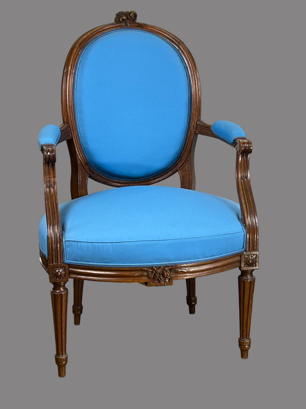 PAIR OF 18th CENTURY ARMCHAIRS FROM LOUIS XVI PERIOD IN CARVED MOLDED/UPPHONED WALNUT