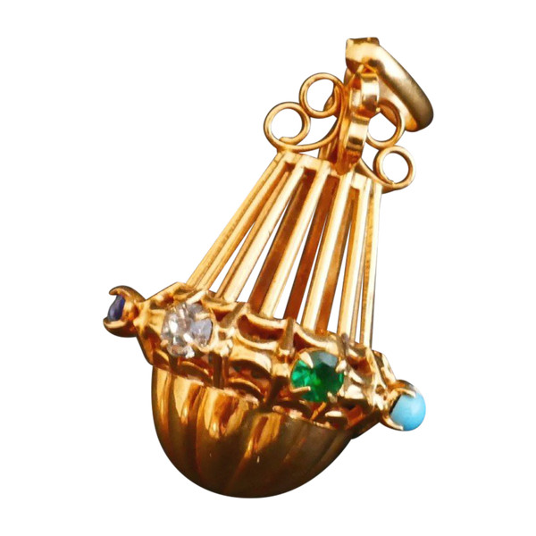 Breloque Pendentif Or 18 Carats Et Pierres Fines.