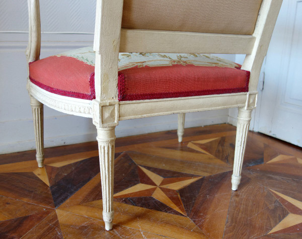 Claude Séné, Fauteuil à La Reine d'époque Louis XVI, Tapisserie De Beauvais & Numéro Inventaire