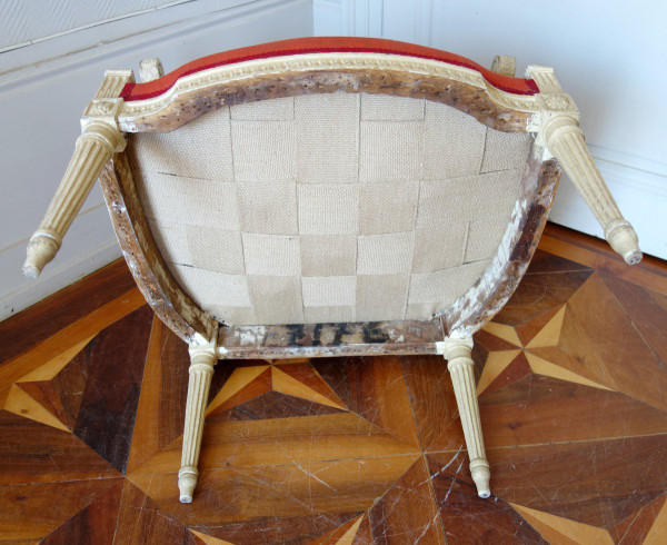 Claude Séné, Fauteuil à La Reine d'époque Louis XVI, Tapisserie De Beauvais & Numéro Inventaire