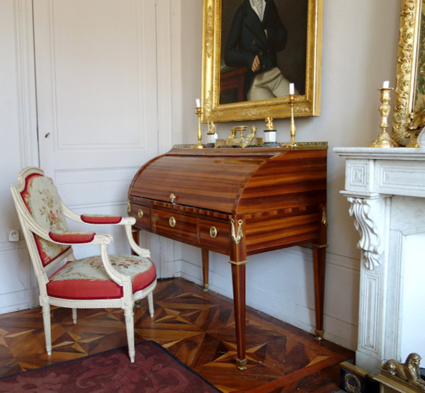 Claude Séné, Fauteuil à La Reine d'époque Louis XVI, Tapisserie De Beauvais & Numéro Inventaire