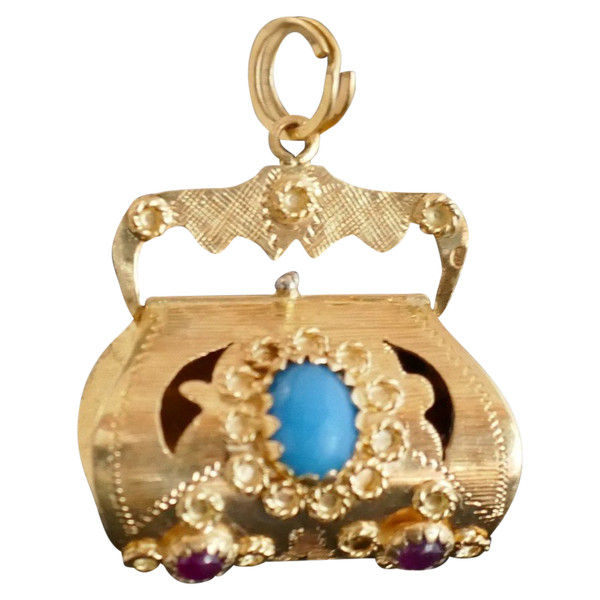 Important Pendentif Breloque Rubis Et Turquoises.