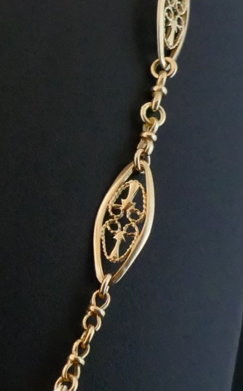 Collier Maille Filigrane En Or Jaune 18 Carats.
