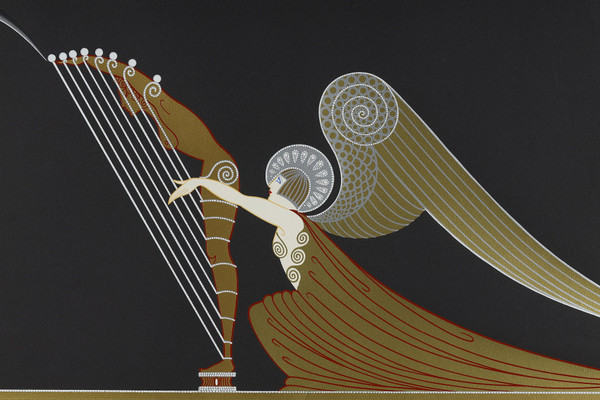 L'ANGE À LA HARPE, COLOR LITHOGRAPH BY ERTÉ (1892-1990).