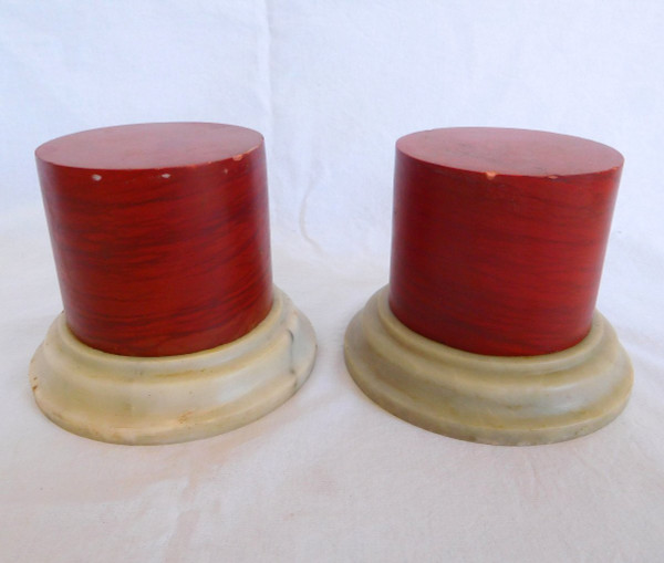 Pair Of Column Bases In Red Marble - Italian Work In Neoclassical Louis XVI Style