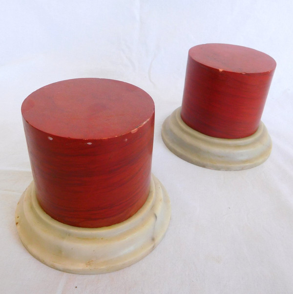 Pair Of Column Bases In Red Marble - Italian Work In Neoclassical Louis XVI Style