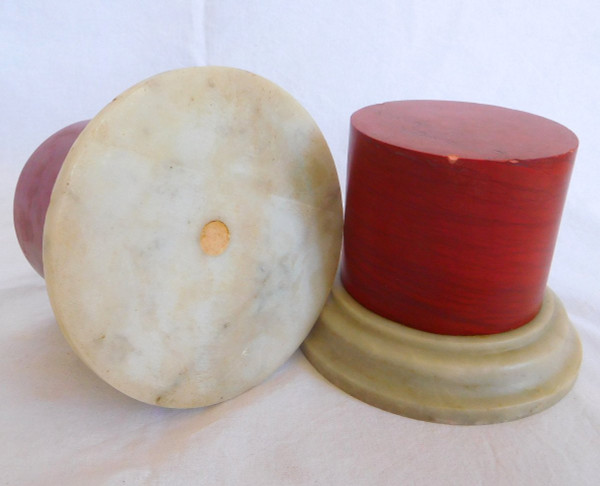 Pair Of Column Bases In Red Marble - Italian Work In Neoclassical Louis XVI Style