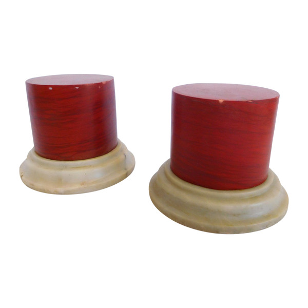 Pair Of Column Bases In Red Marble - Italian Work In Neoclassical Louis XVI Style