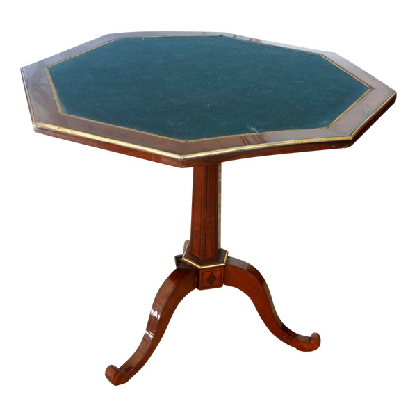 Table à jeu guéridon octogonal d'époque Directoire en acajou et ébène, fin XVIIIe siècle