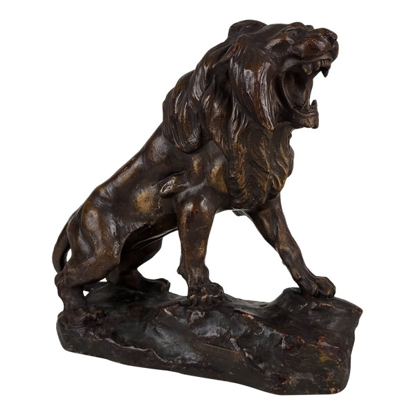 Terrakotta-Skulptur „Löwe im Zorn“ – Thomas Cartier (1879-1943)