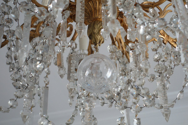 Baccarat - Large Chandelier In Gilt Bronze And Cut Crystal - 12 Lights - Napoleon III Period