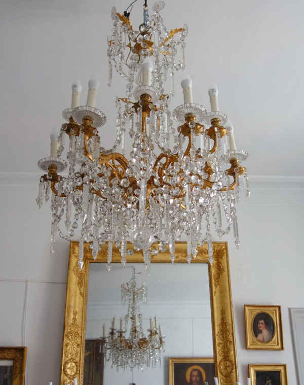 Baccarat - Large Chandelier In Gilt Bronze And Cut Crystal - 12 Lights - Napoleon III Period