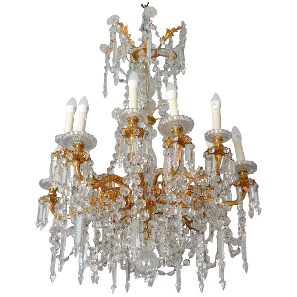 Baccarat - Large Chandelier In Gilt Bronze And Cut Crystal - 12 Lights - Napoleon III Period