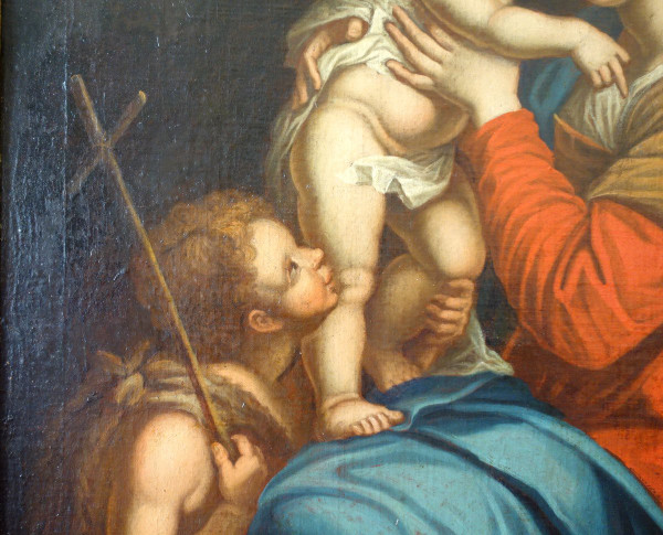 Scuola francese del XVIII secolo - Vergine in cattedra con il Bambino Gesù secondo Raffaello 89x101 cm