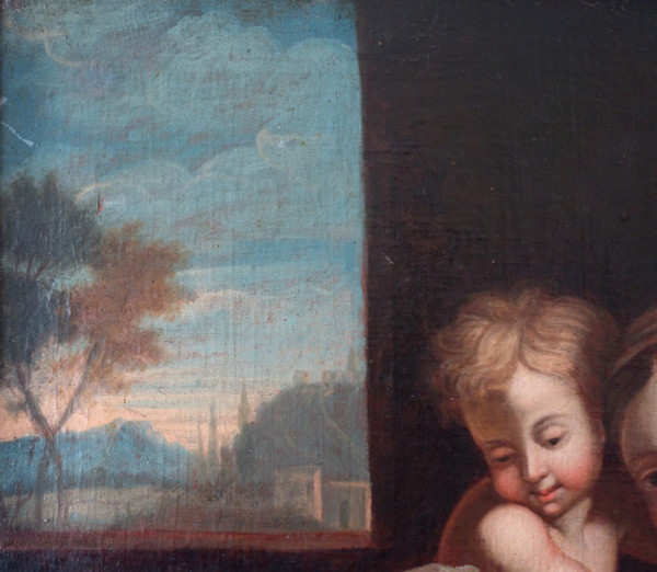 Scuola francese del XVIII secolo - Vergine in cattedra con il Bambino Gesù secondo Raffaello 89x101 cm