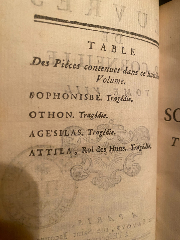  Rare complete set of 10 beautiful volumes with baroque bindings Works by P. Corneille. In Paris at Savoye 1758