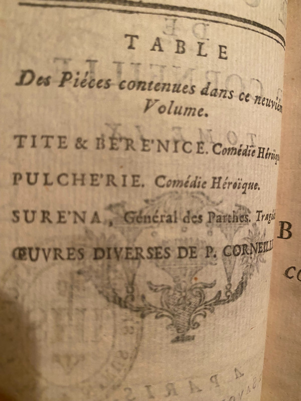  Rare complete set of 10 beautiful volumes with baroque bindings Works by P. Corneille. In Paris at Savoye 1758