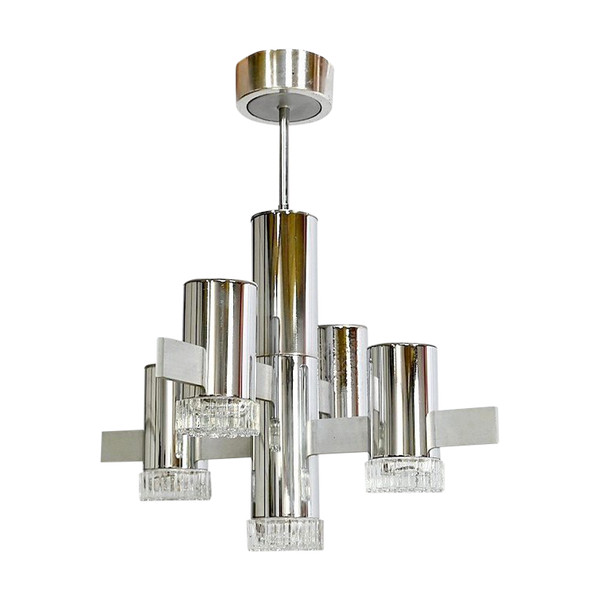 Modernist chandelier with 5 arms of light, Gaetano Sciolari, Italy – 1960