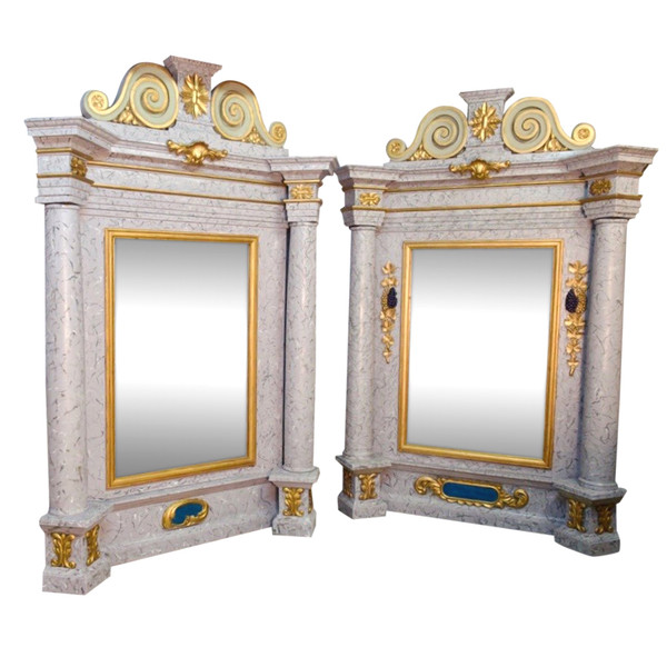 Pair Of Large 19th Century Polychrome Baroque Mirrors
