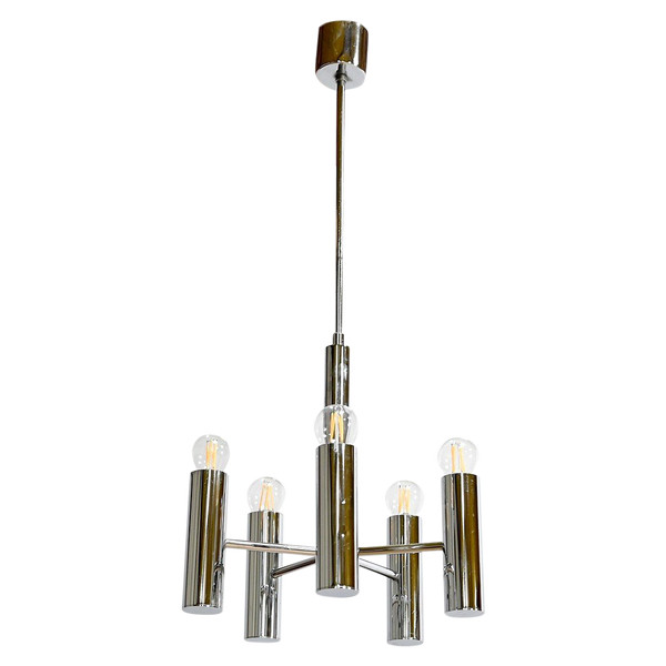 Lustre Moderniste à 5 bras de lumière, Gaetano Sciolari, Italie – 1960