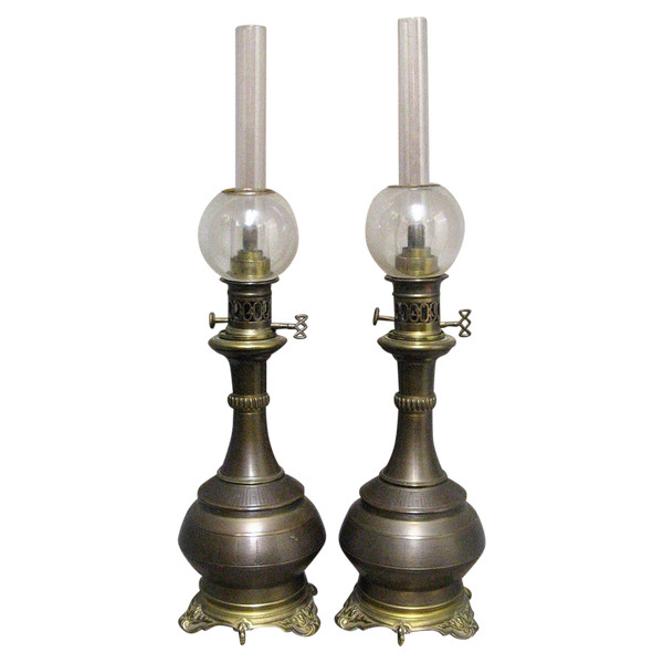 Pair Of 19th Century Oil Lamps. Napoleon III.