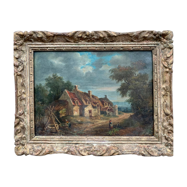 École française, paysage village 