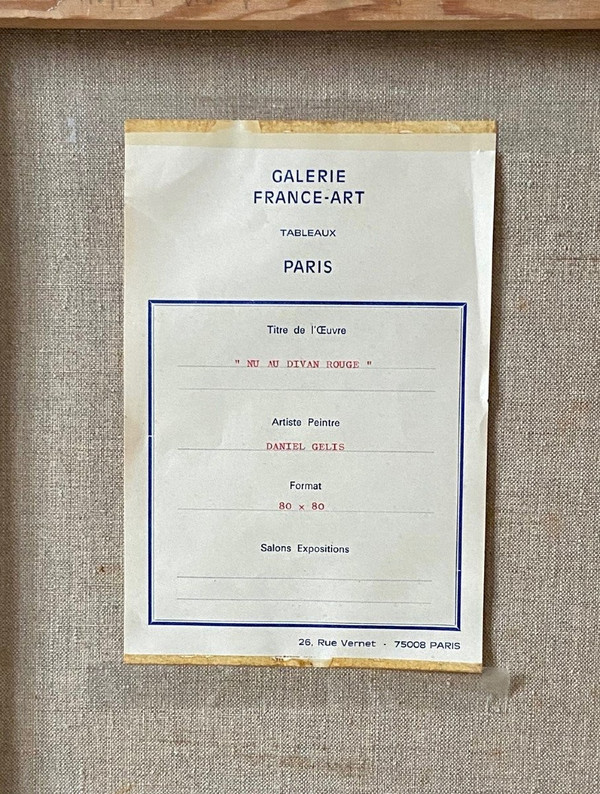 Daniel Gelis (né En 1942), Tableau Années 1970 "nu Au Divan Rouge".