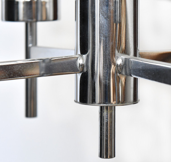 Attributed to Gaetano Sciolari for Mazzega - "Space Age" chandelier in chromed metal and glass