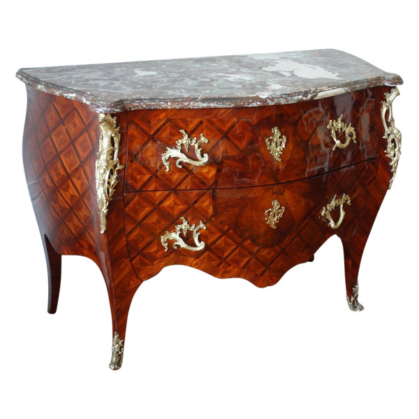 Commode Louis XV En Marqueterie De Bois De Violette