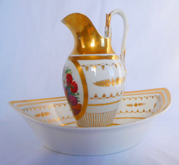 Lavabo De Toilette En Porcelaine De Paris : Aiguière & Son Bassin d'époque Empire Restauration