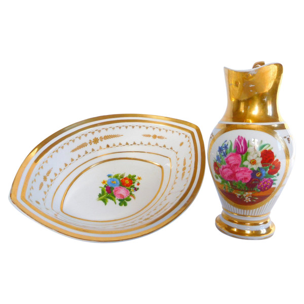 Lavabo De Toilette En Porcelaine De Paris : Aiguière & Son Bassin d'époque Empire Restauration