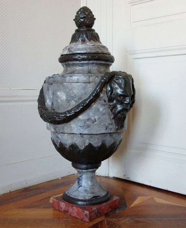 Large Covered Urn, ornamental vase in the Louis XVI style - Cast iron with Marble patina - 79cm